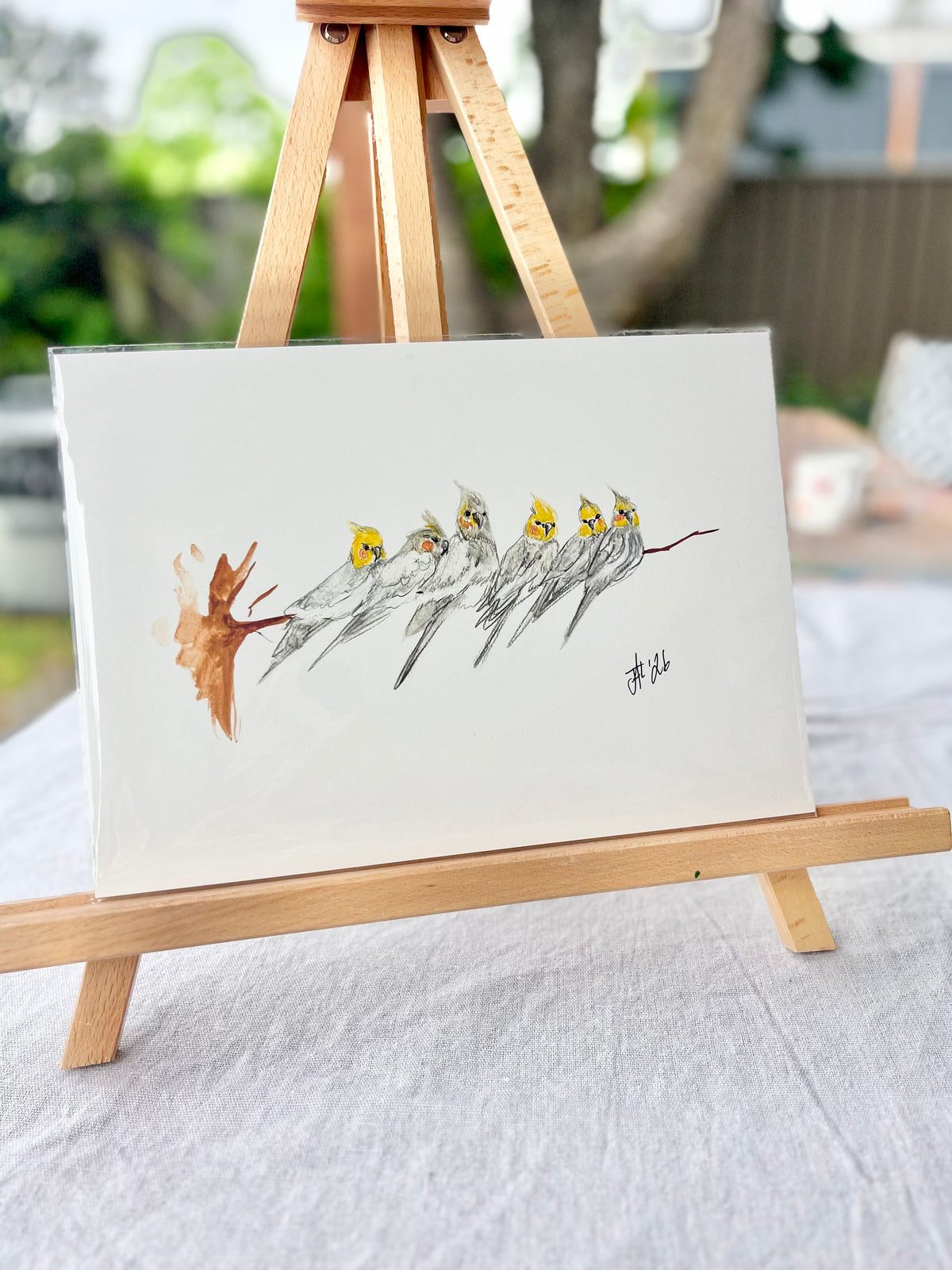 Clowning Cockatiels | Australian Native Birds Illustration | A4 Print