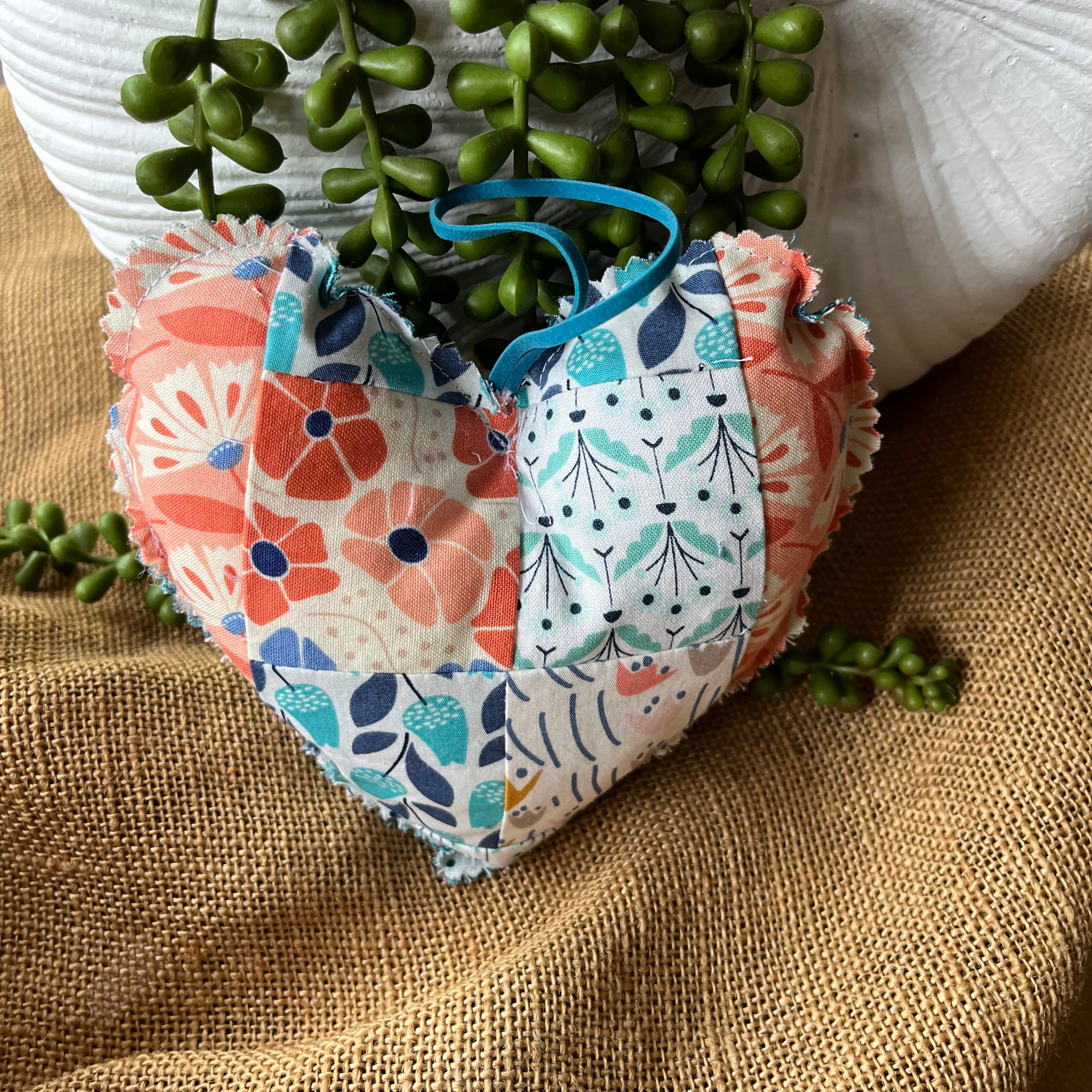 Handmade hearts | organic fabric | rustic look | aqua and peach