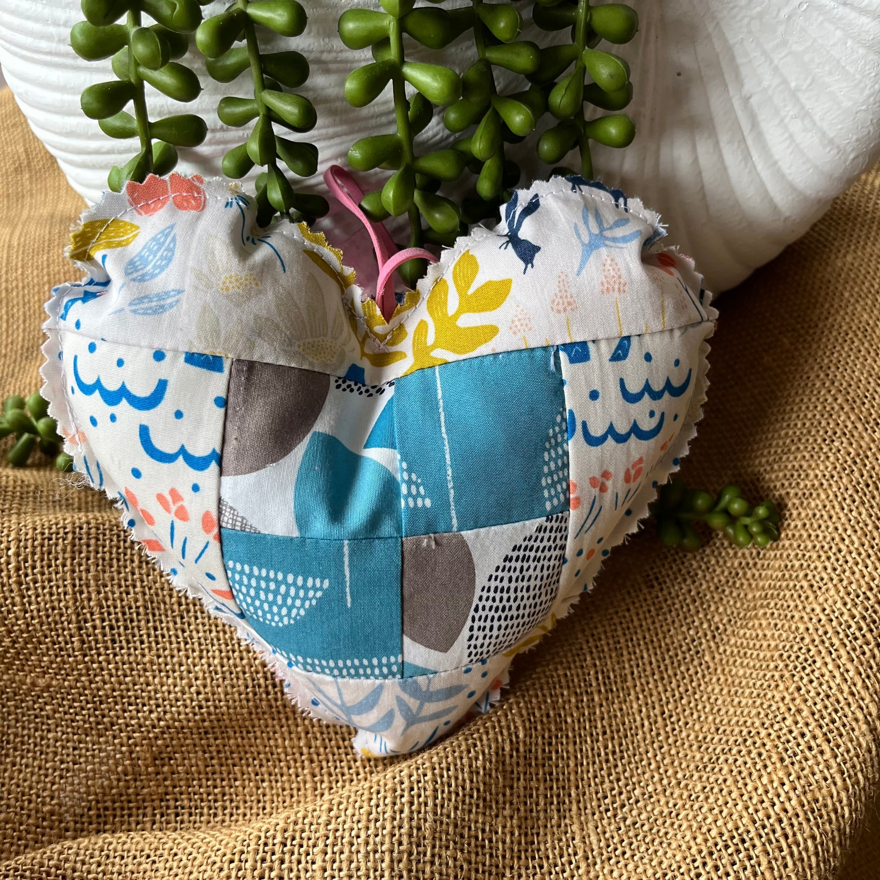 Handmade hearts | organic fabric | rustic look | aqua and peach