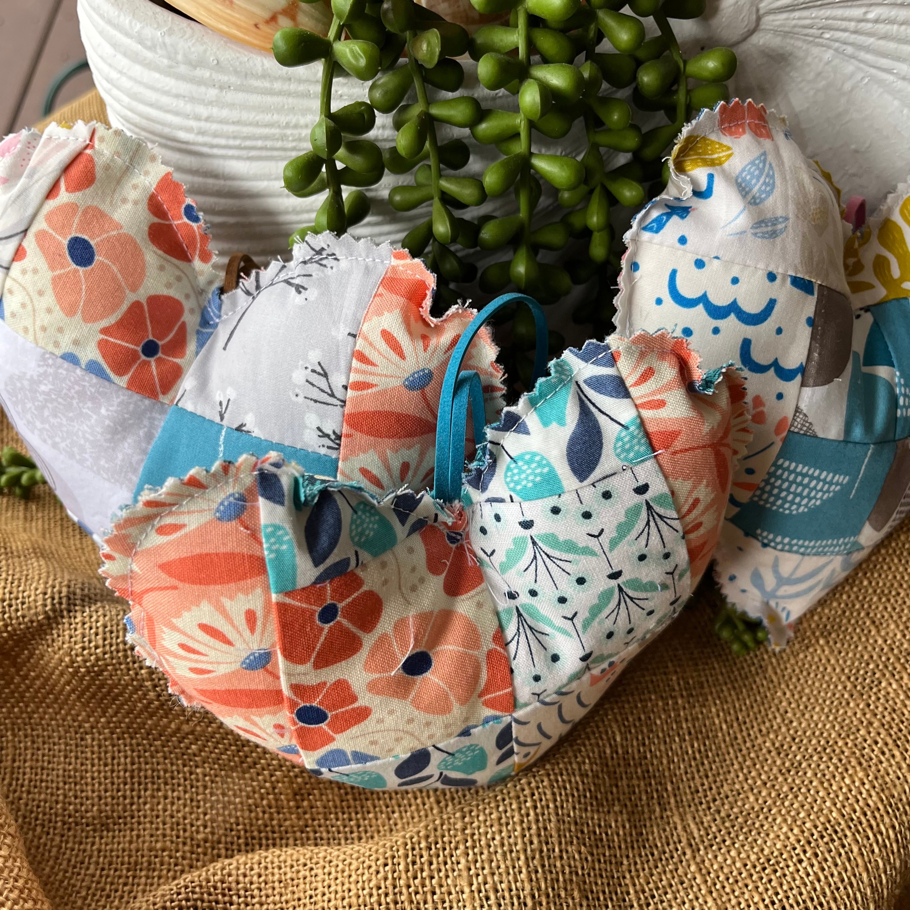 Handmade hearts | organic fabric | rustic look | aqua and peach