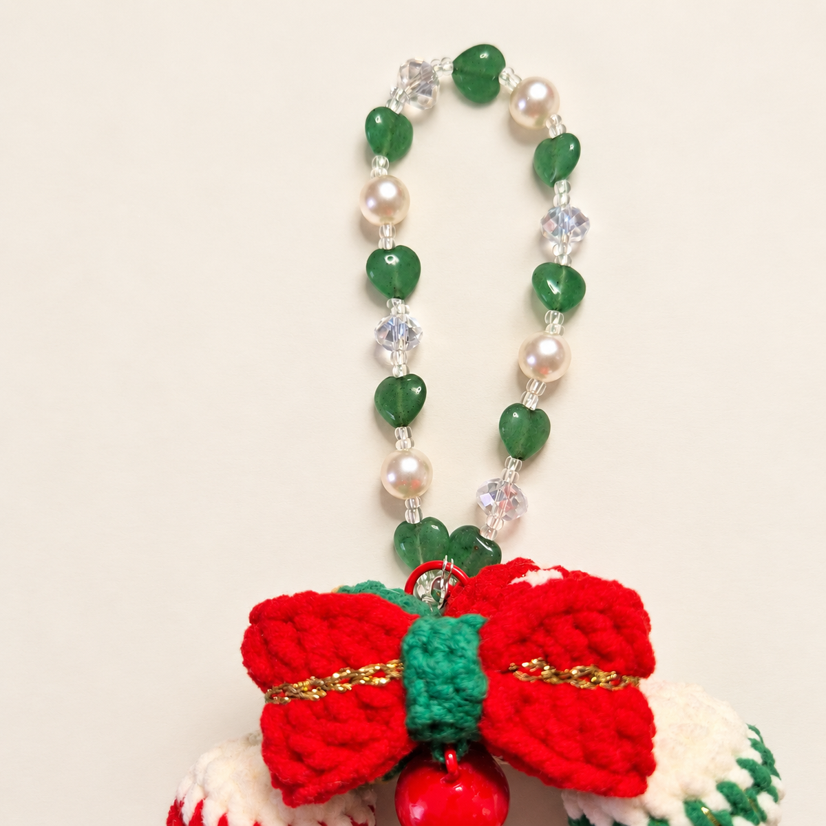 Crochet Christmas Wreath Ornament with bead Bracelet