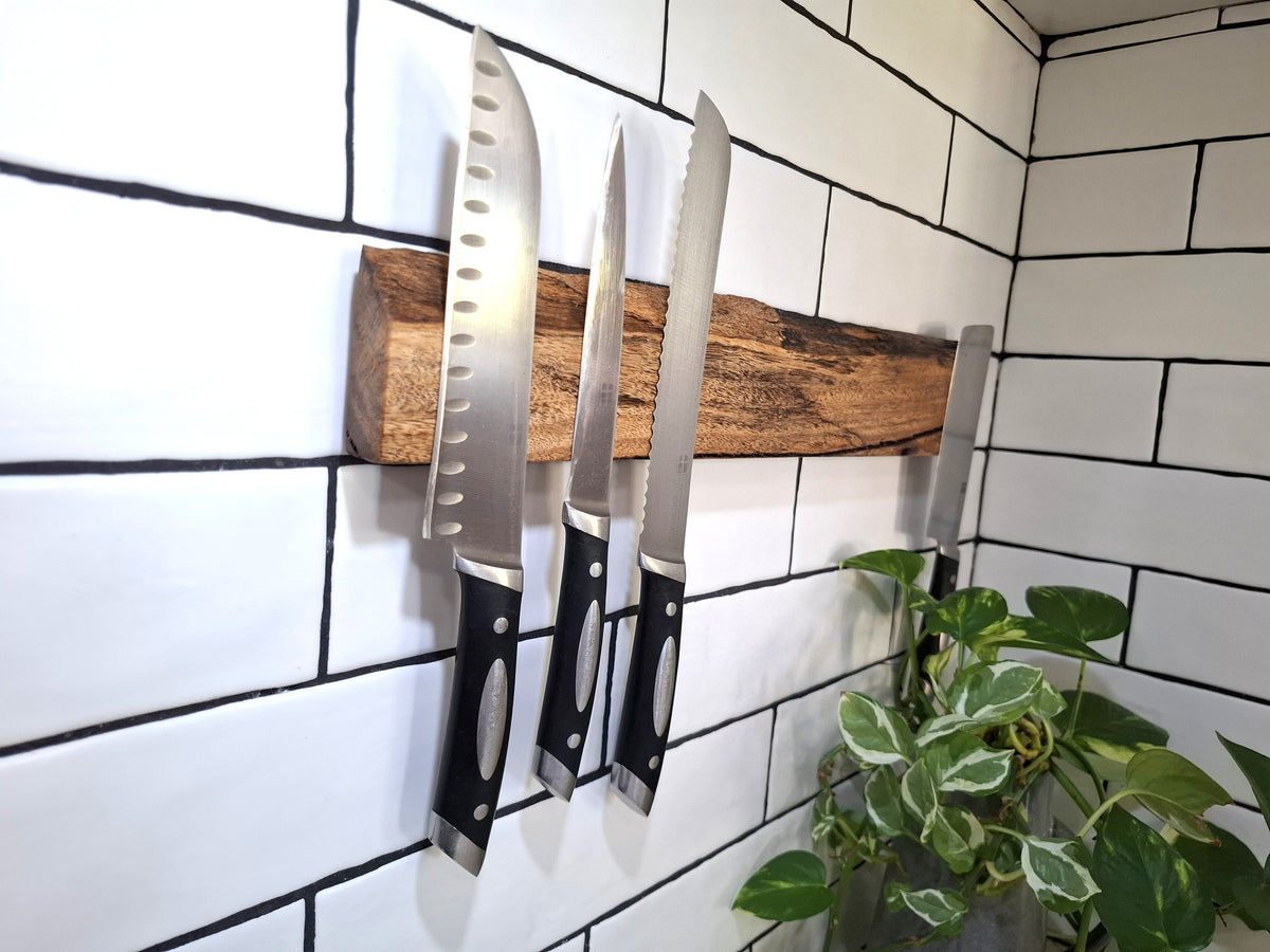 Handmade Wooden Magnetic Knife Holder: Wall-Mounted Kitchen Rack