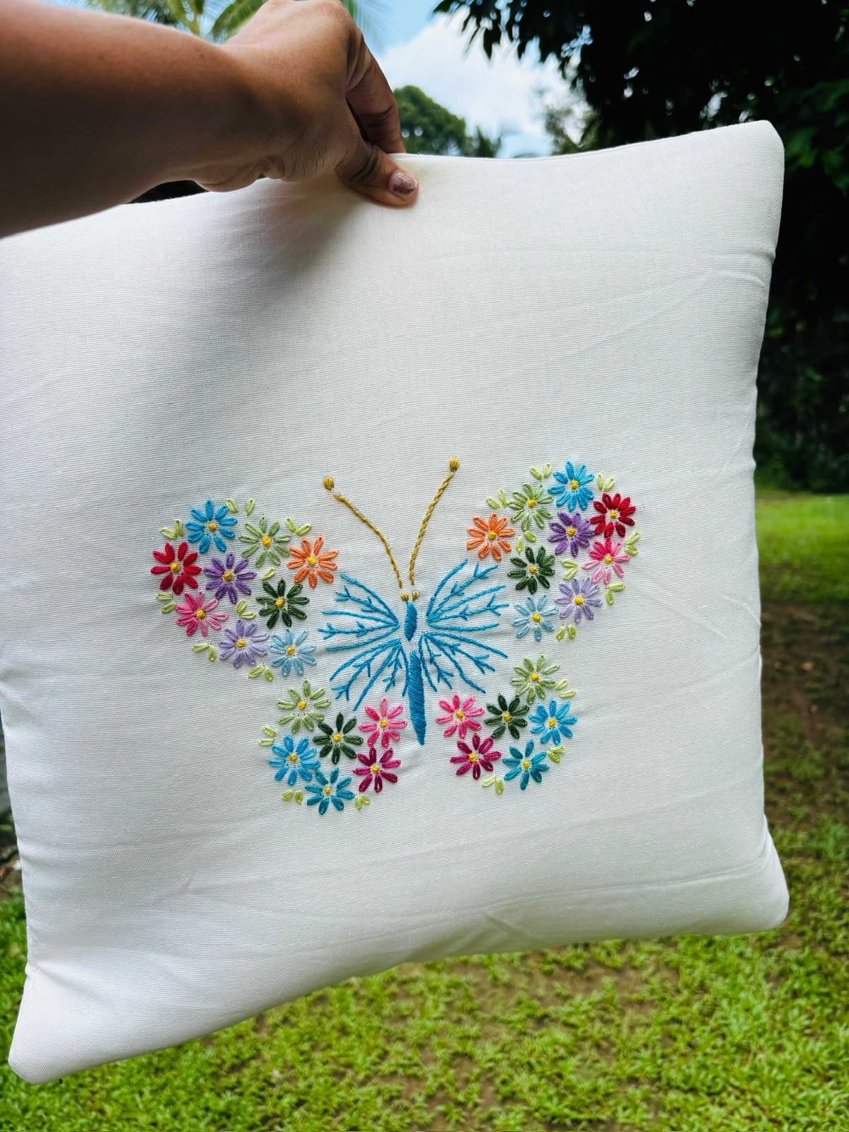 Hand Embroidered Floral Cushion/Pillow Cover