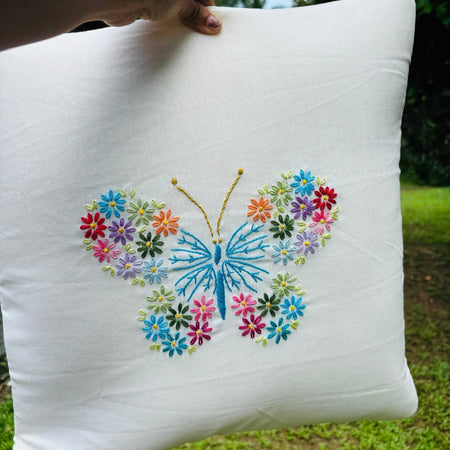 Hand Embroidered Floral Cushion/Pillow Cover