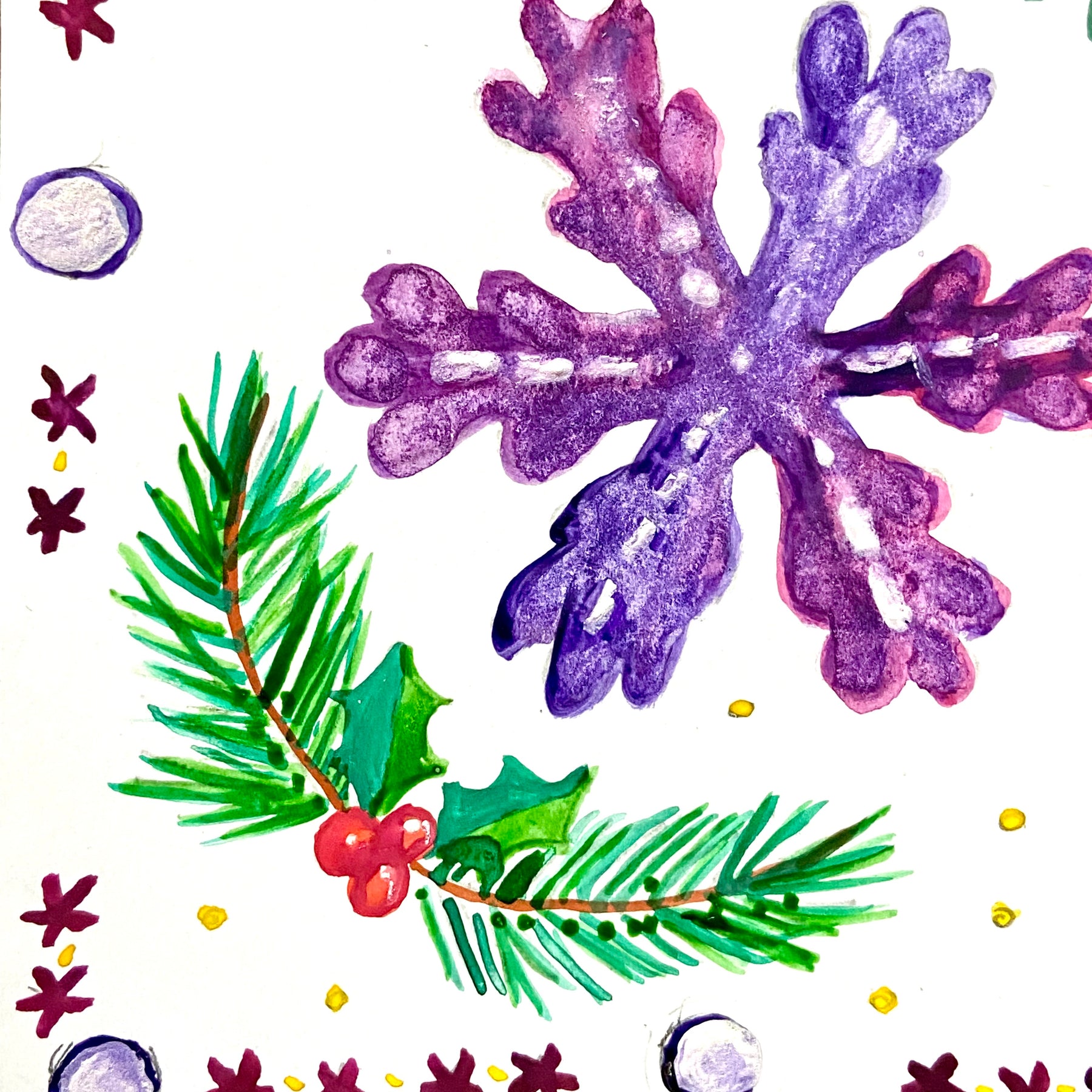 Hand Painted Christmas Card - purple version
