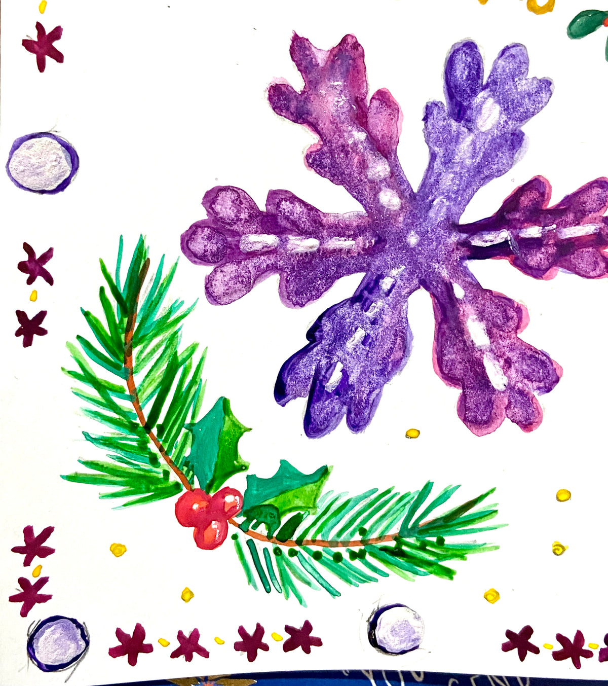 Hand Painted Christmas Card - purple version