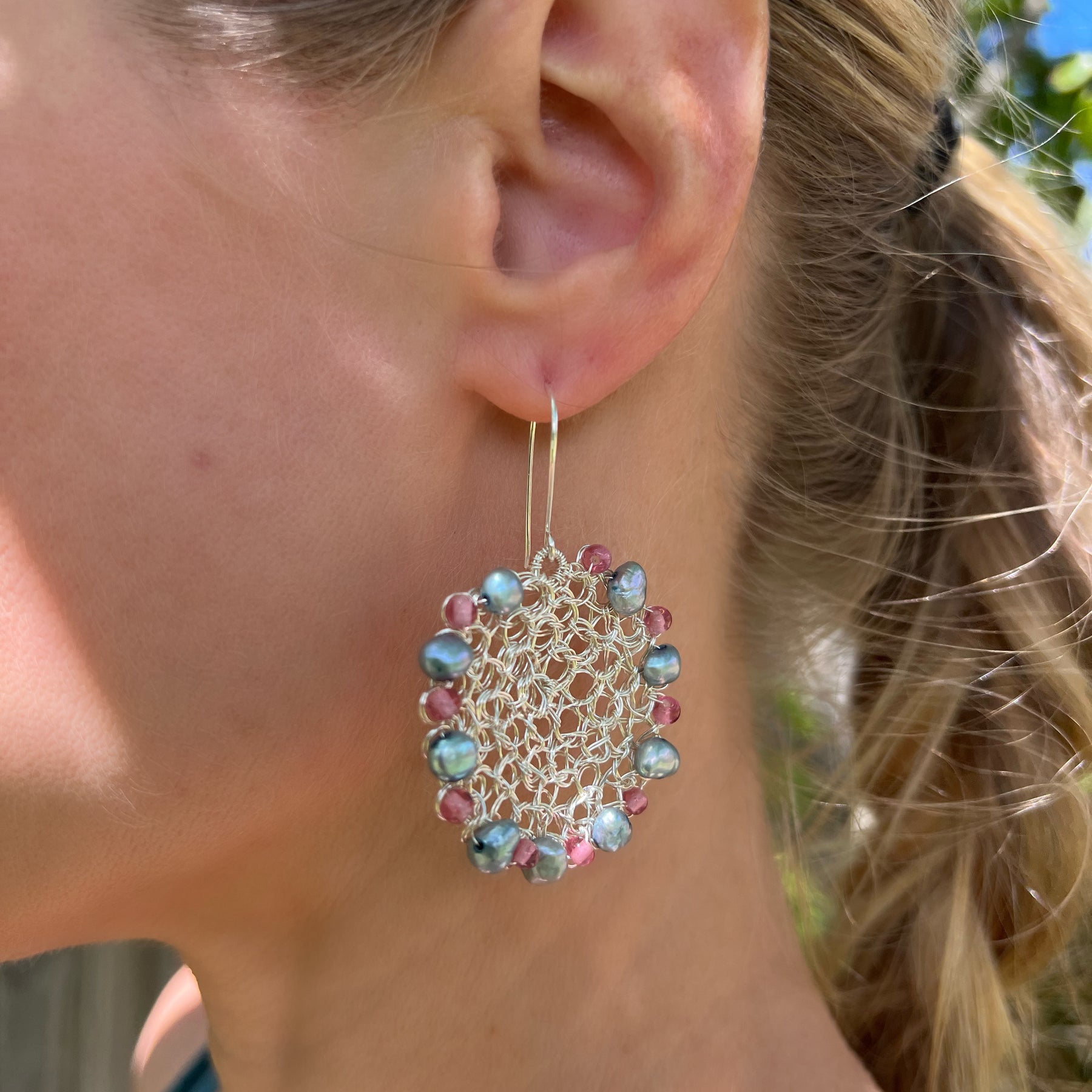 Silver Wire Pearl Earrings, sterling silver hooks