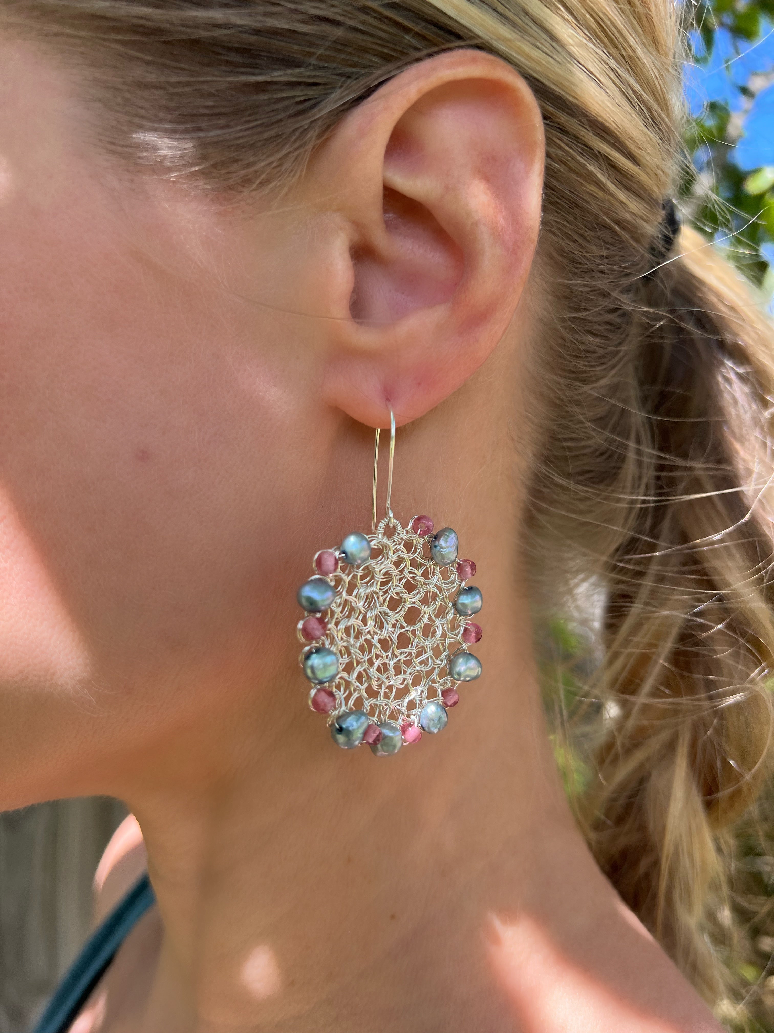Silver Wire Pearl Earrings, sterling silver hooks