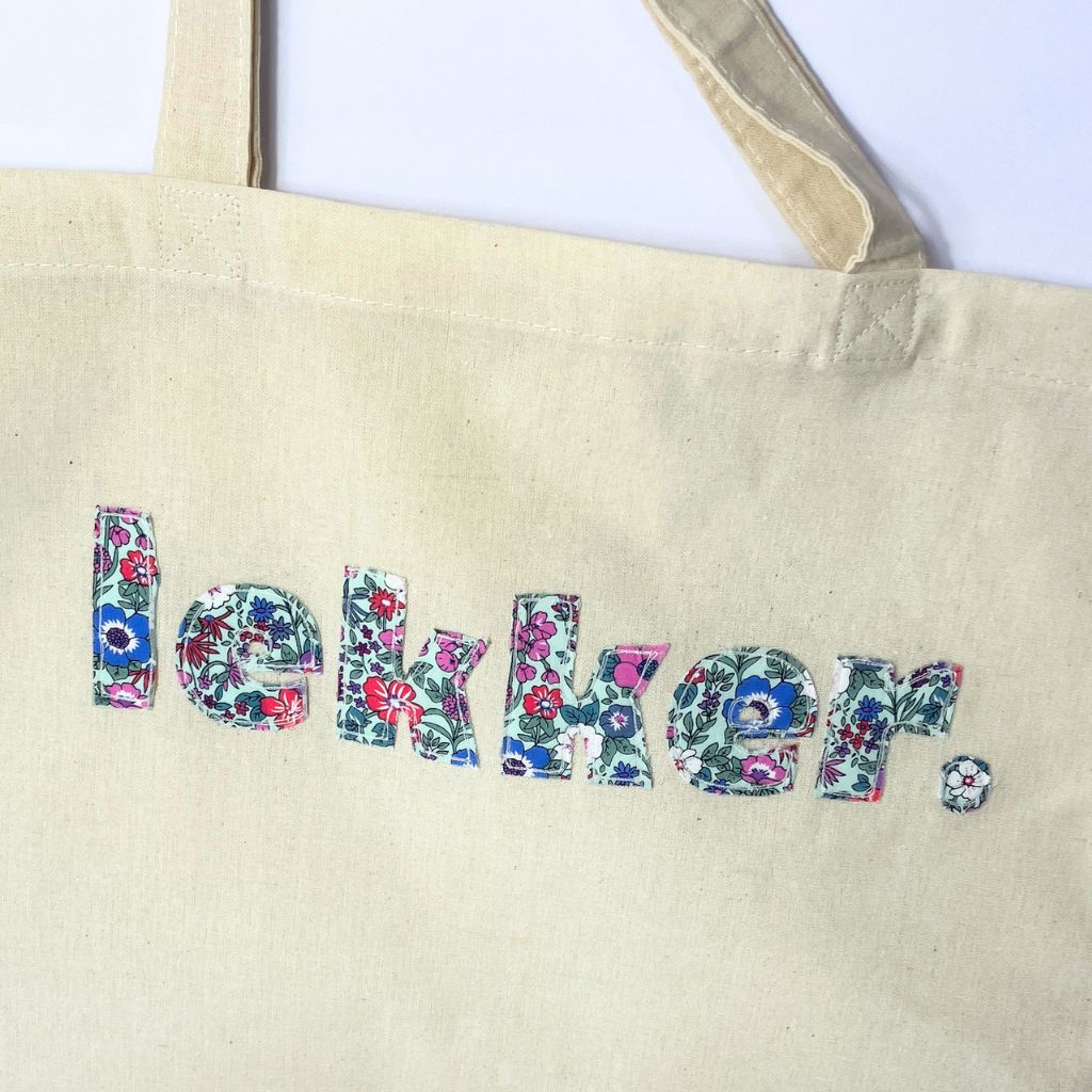 Tote Bag| Gift Bag | Raw Edge Floral Appliqué | Cheeky Afrikaans Word| Custom Word