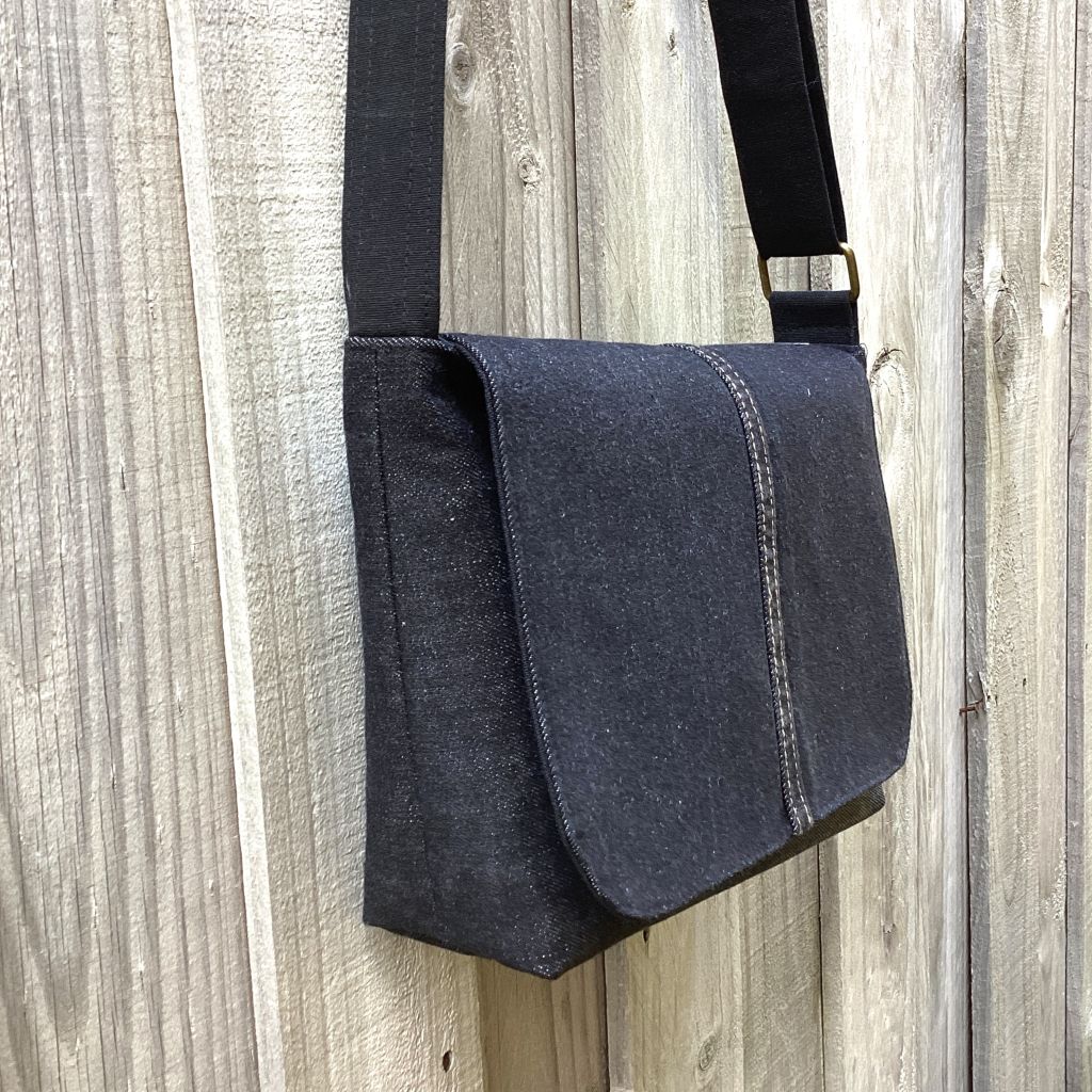Upcycled Denim Messenger Bag – Black Denim