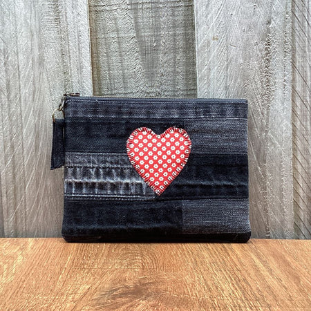 Black Upcycled Denim Purse – Red Heart