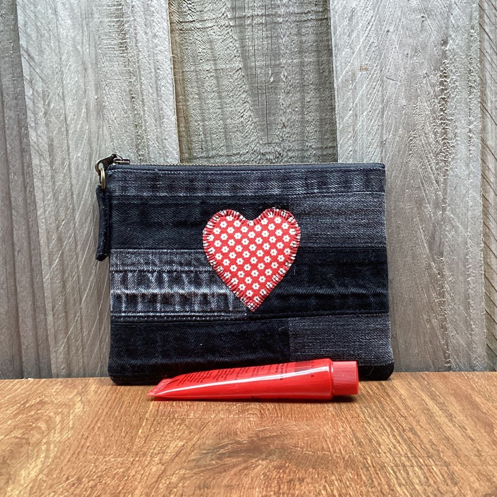 Black Upcycled Denim Purse – Red Heart