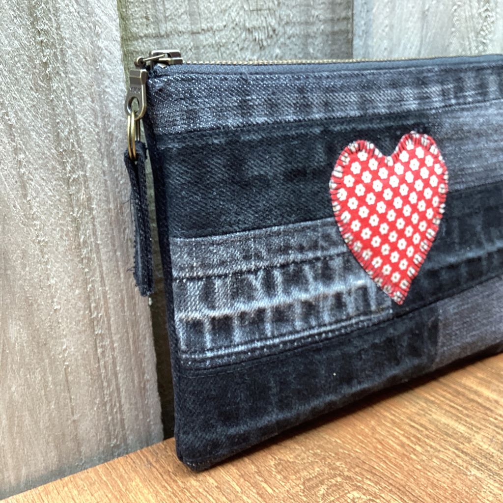 Black Upcycled Denim Purse – Red Heart