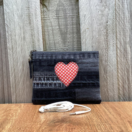 Black Upcycled Denim Purse – Red Heart