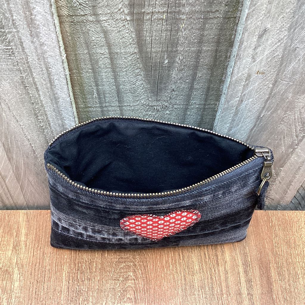 Black Upcycled Denim Purse – Red Heart
