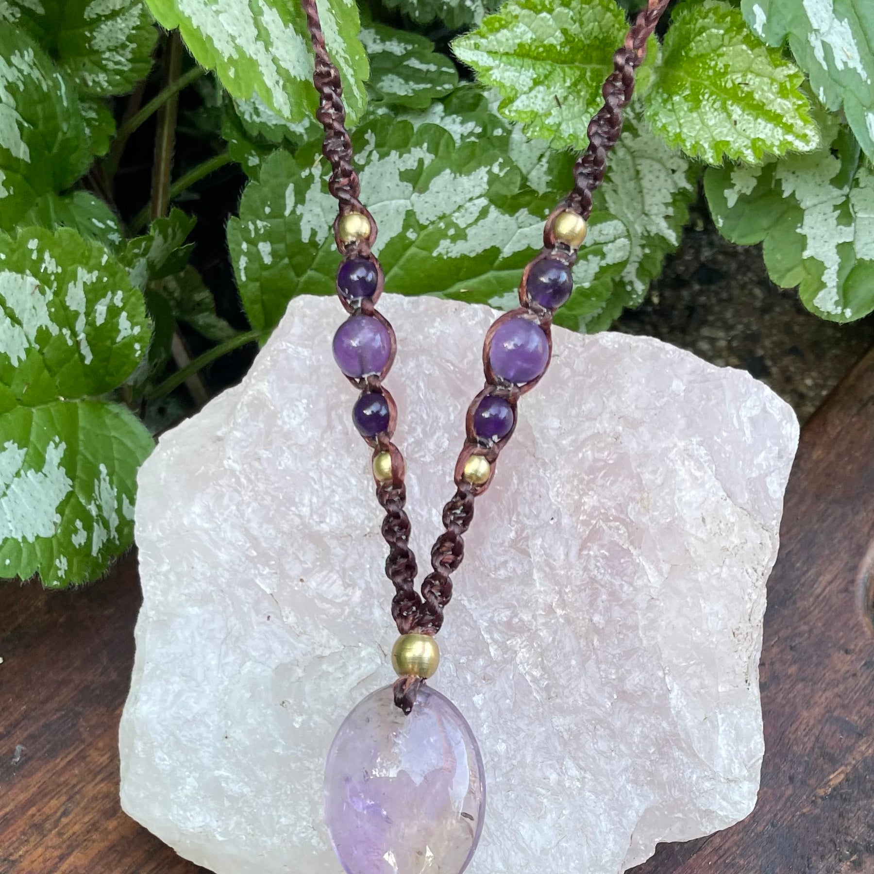 Amethyst Pendant, Macrame necklace