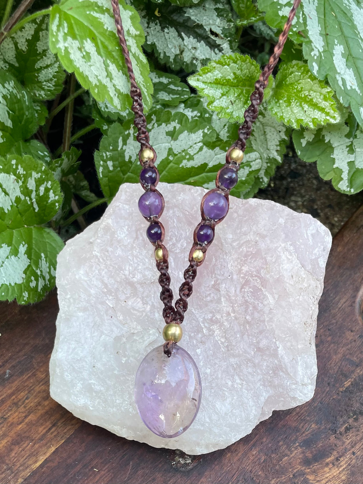 Amethyst Pendant, Macrame necklace