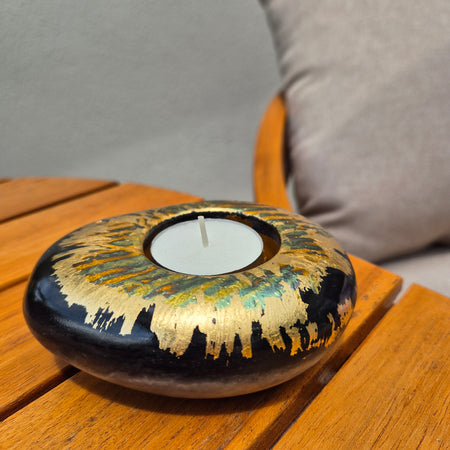 Large black and gold pebble shaped tealight candle holder