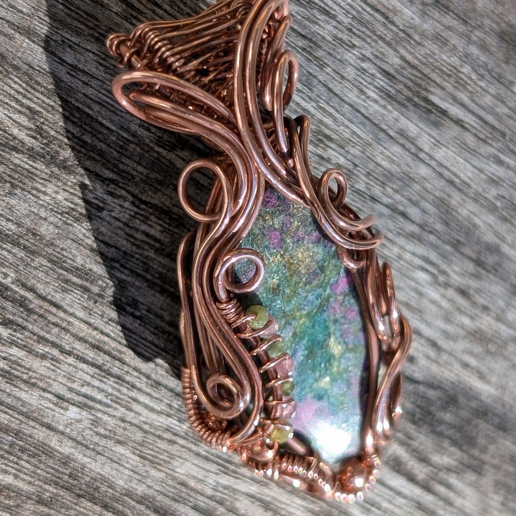 Floral - Ruby Fuchsite & Tourmaline in Copper Pendant