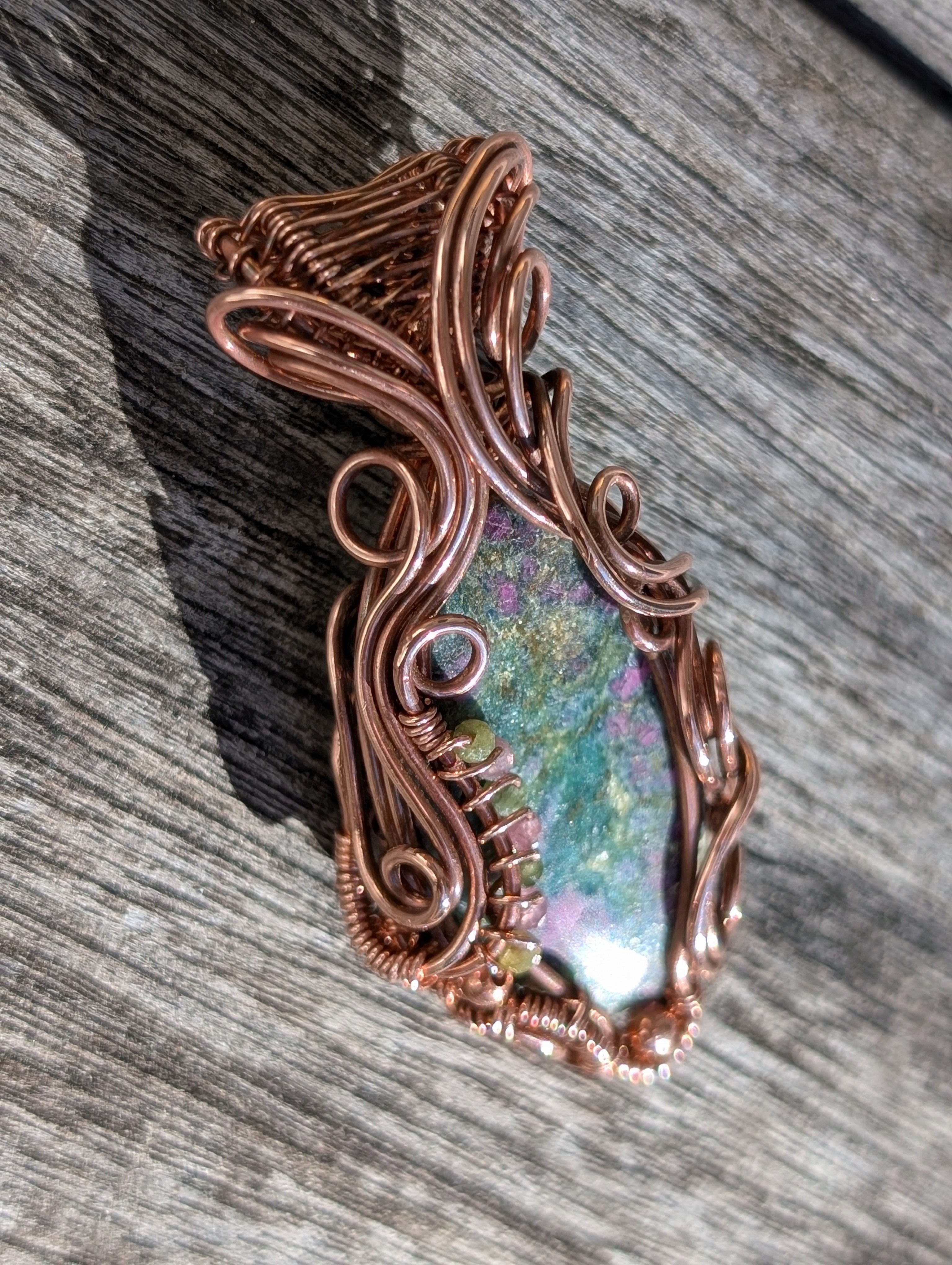 Floral - Ruby Fuchsite & Tourmaline in Copper Pendant