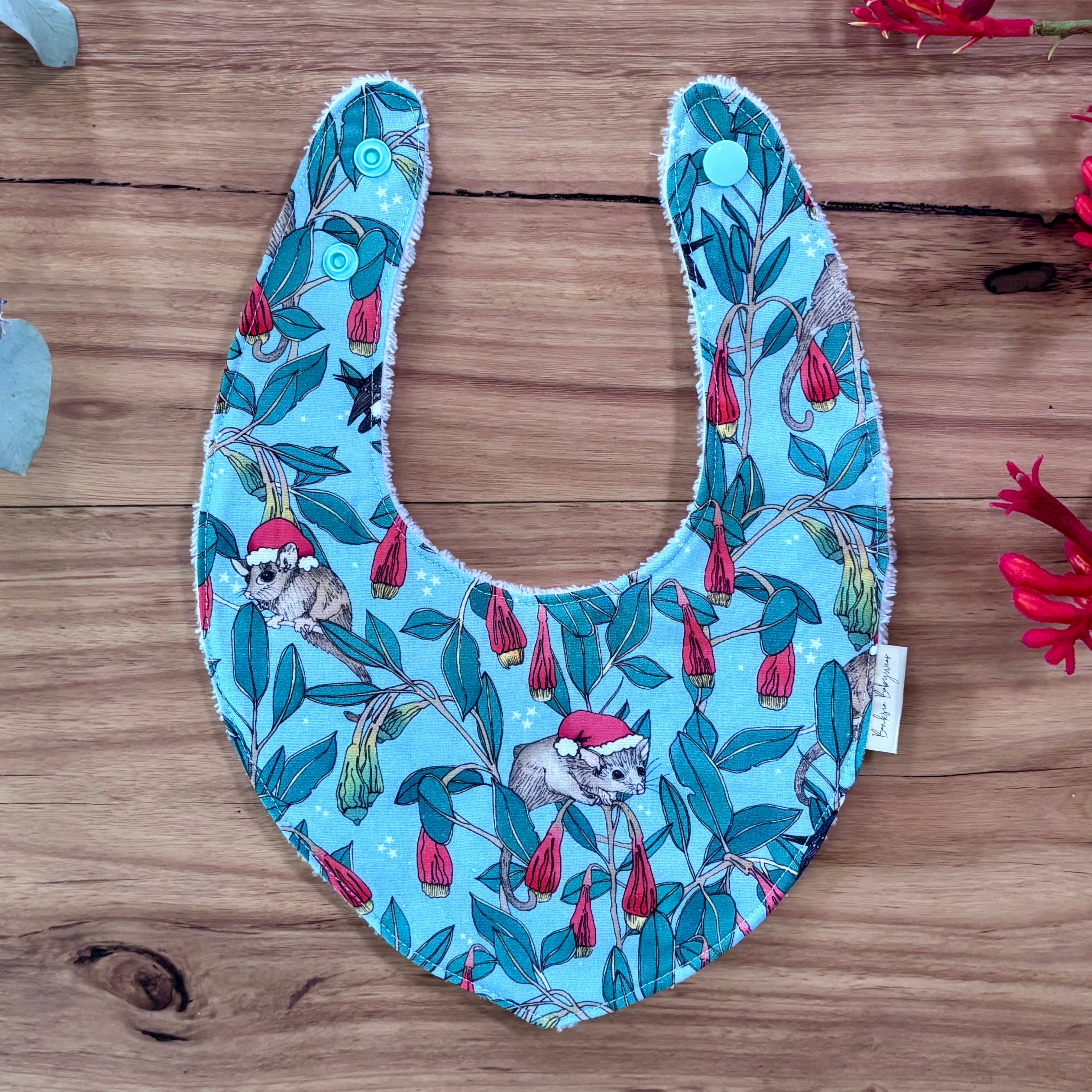 Christmas Baby Bib and Bow Set - Blue Possums