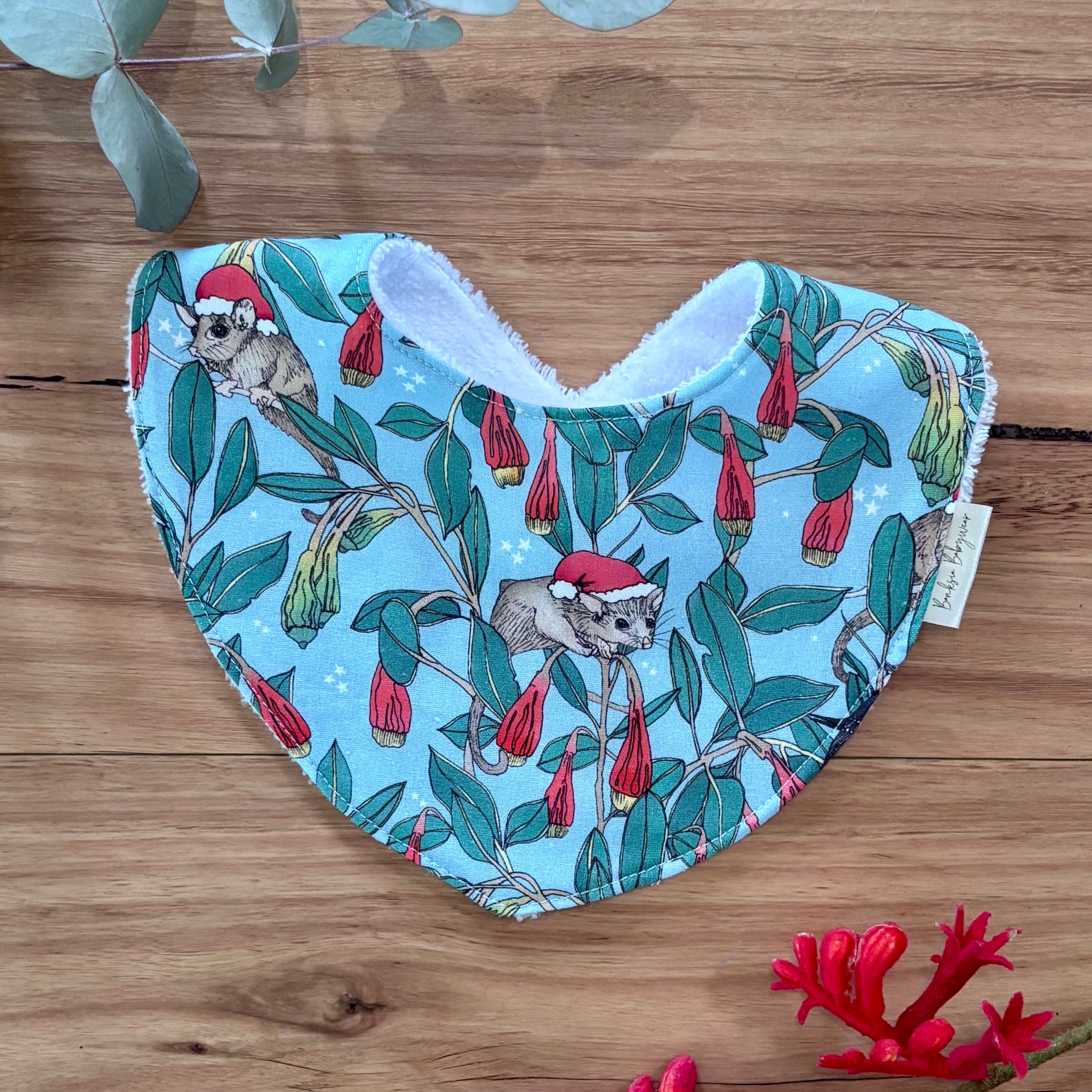 Christmas Baby Bib and Bow Set - Blue Possums