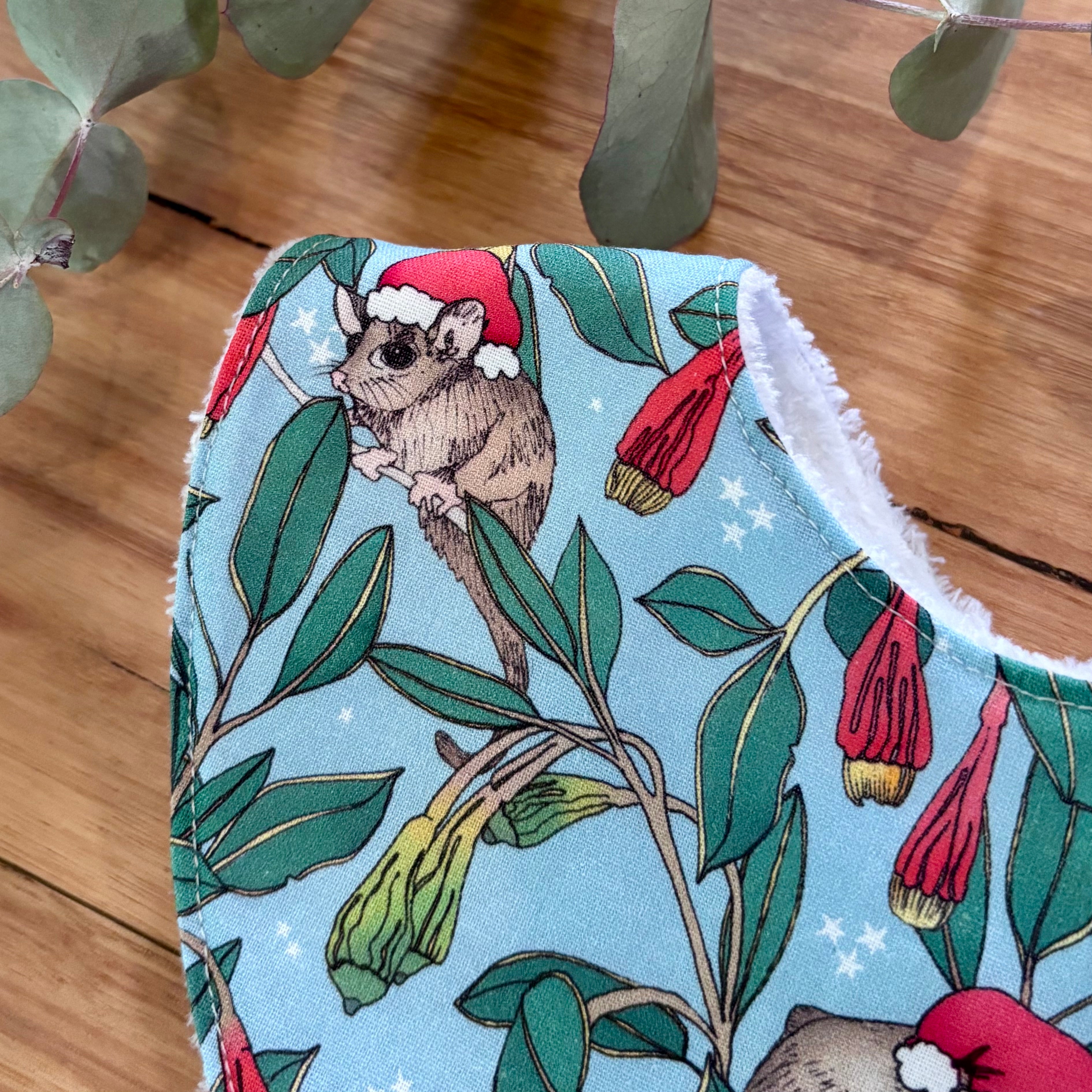 Christmas Baby Bib and Bow Set - Blue Possums