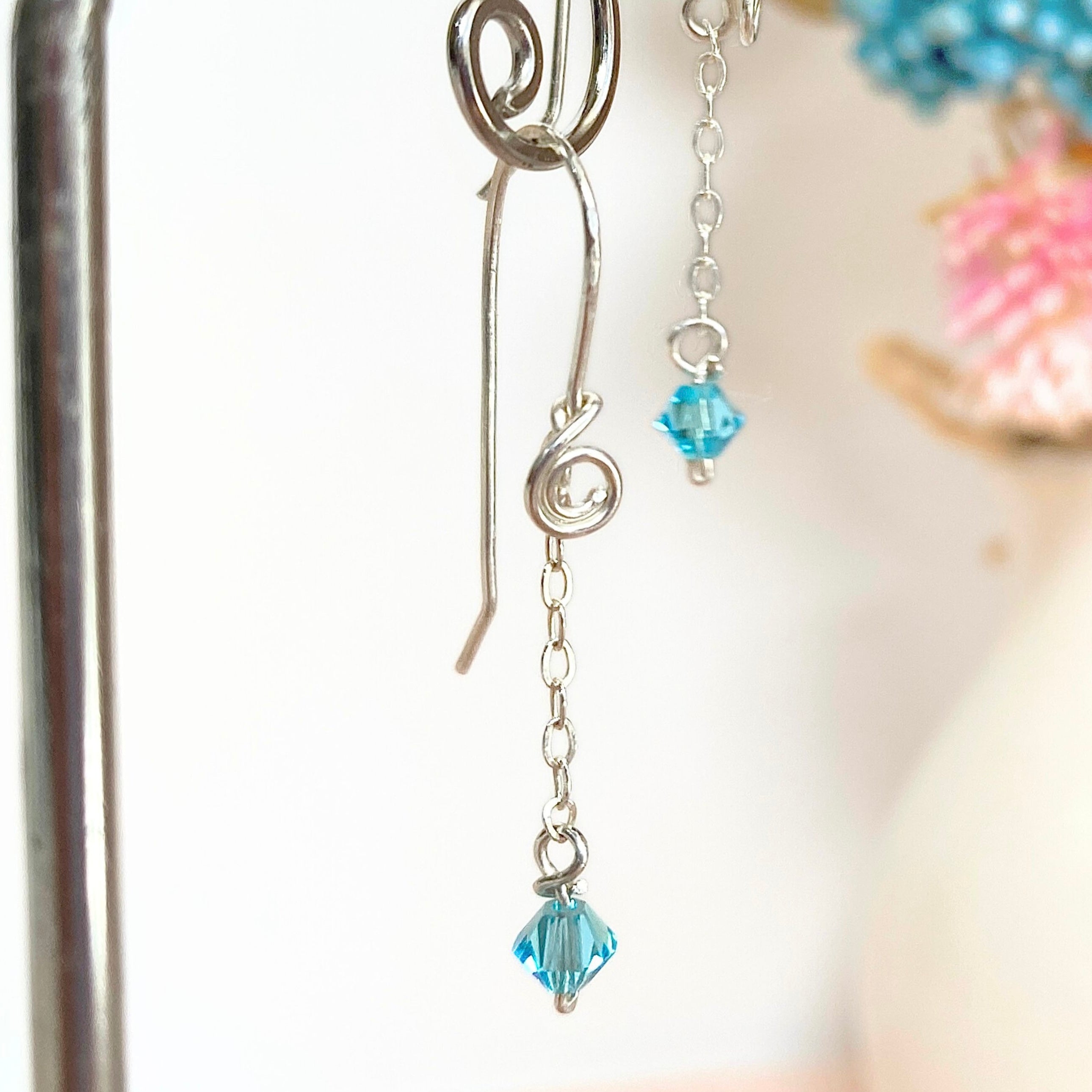 Light Turquoise crystal | Dangle earrings | Sterling silver | December birthstone gift