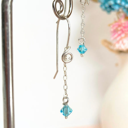 Light Turquoise crystal | Dangle earrings | Sterling silver | December birthstone gift