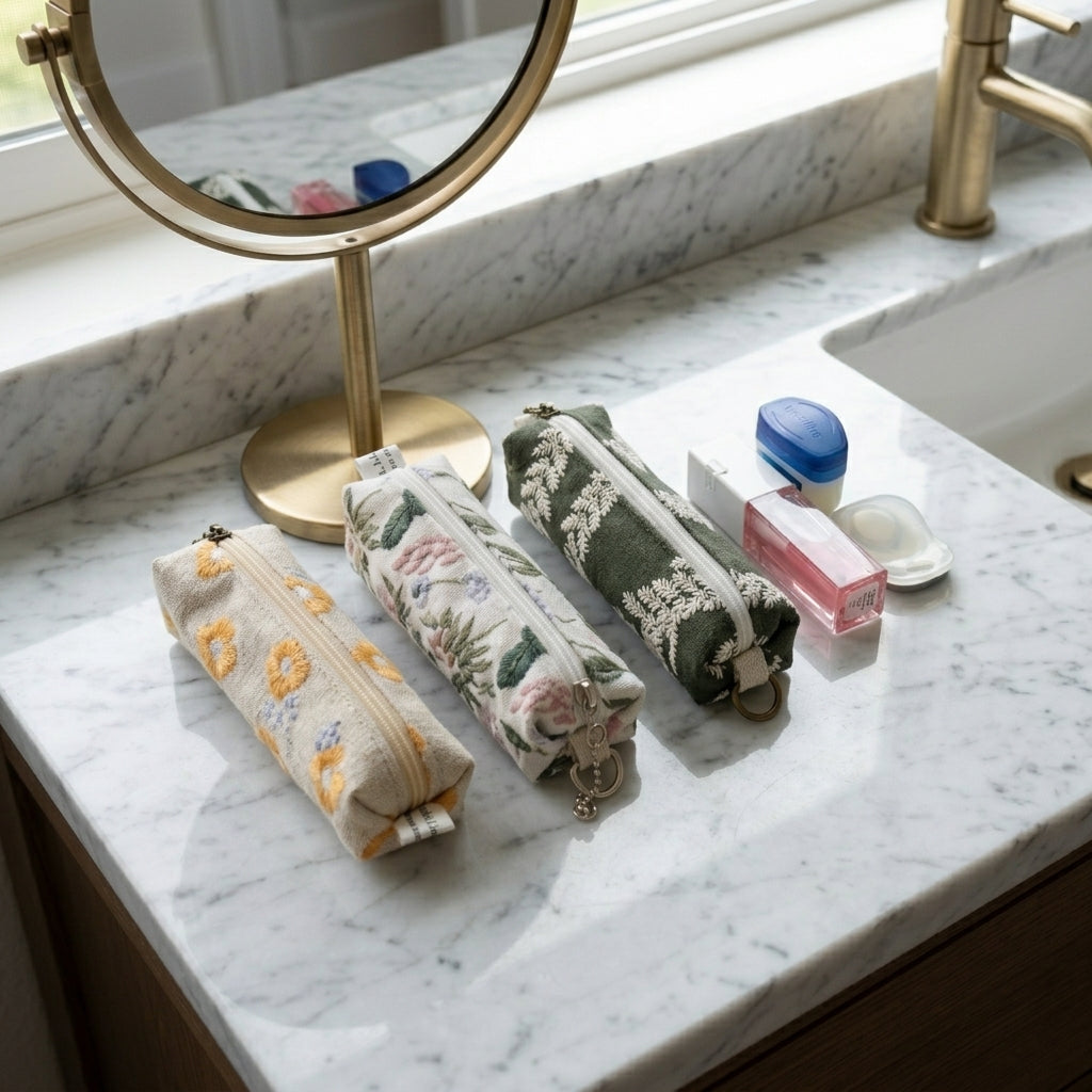 Floral Embroidered Mini Makeup Pouch