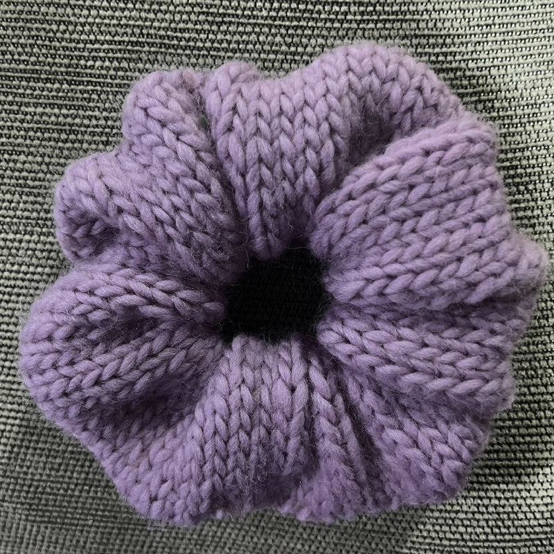 Hand knitted wool scrunchie