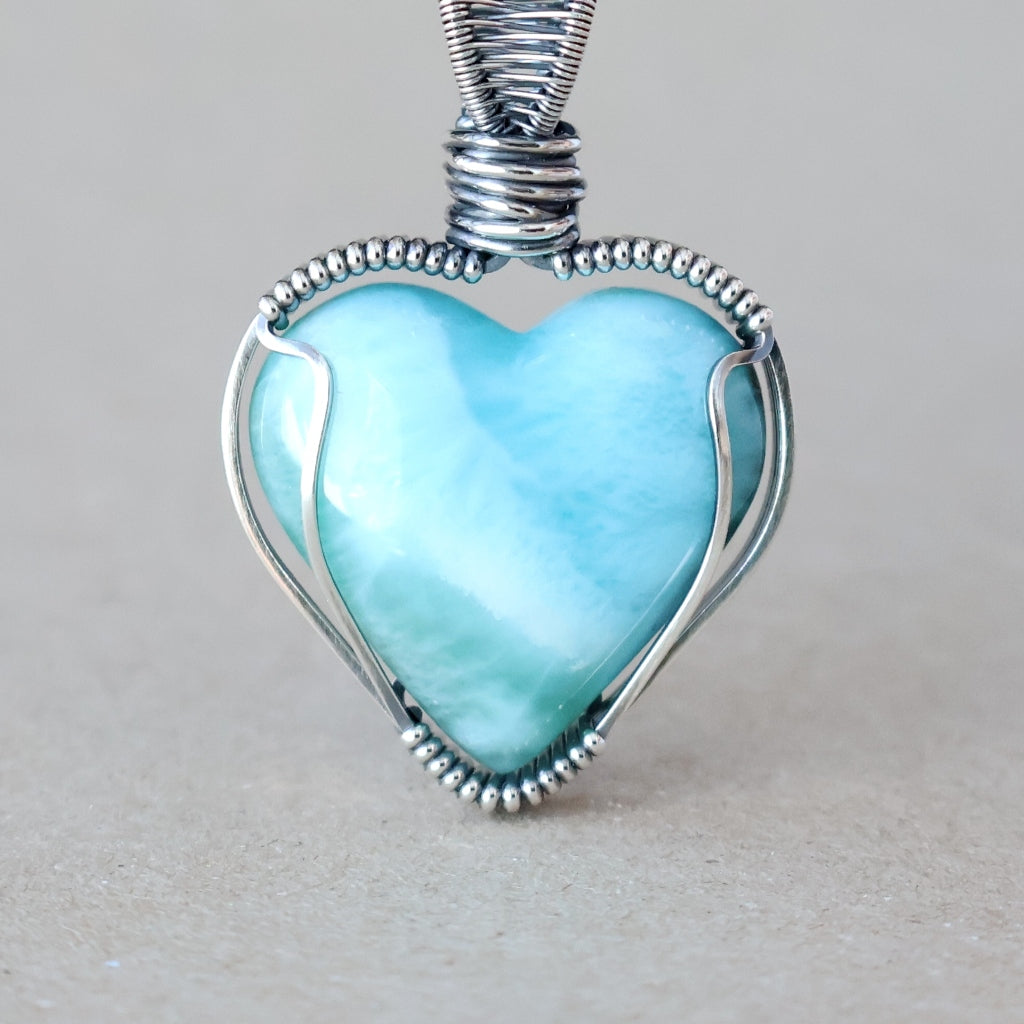 Custom Order - Handcrafted Larimar Heart Pendant - Speak from the Heart Talisman