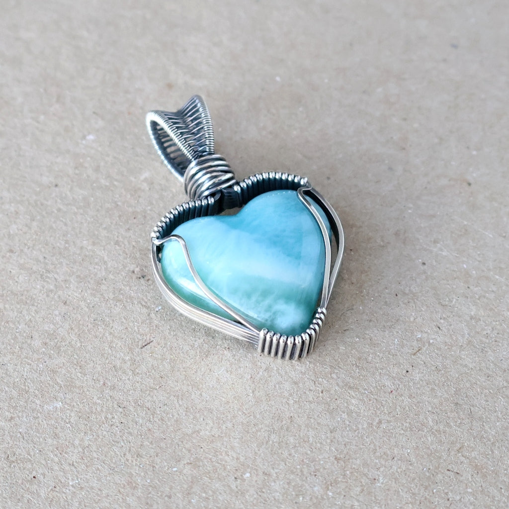 Custom Order - Handcrafted Larimar Heart Pendant - Speak from the Heart Talisman