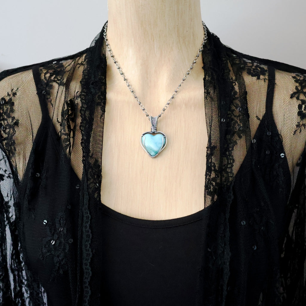 Custom Order - Handcrafted Larimar Heart Pendant - Speak from the Heart Talisman