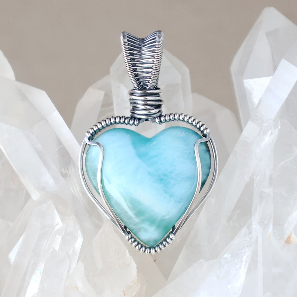 Custom Order - Handcrafted Larimar Heart Pendant - Speak from the Heart Talisman