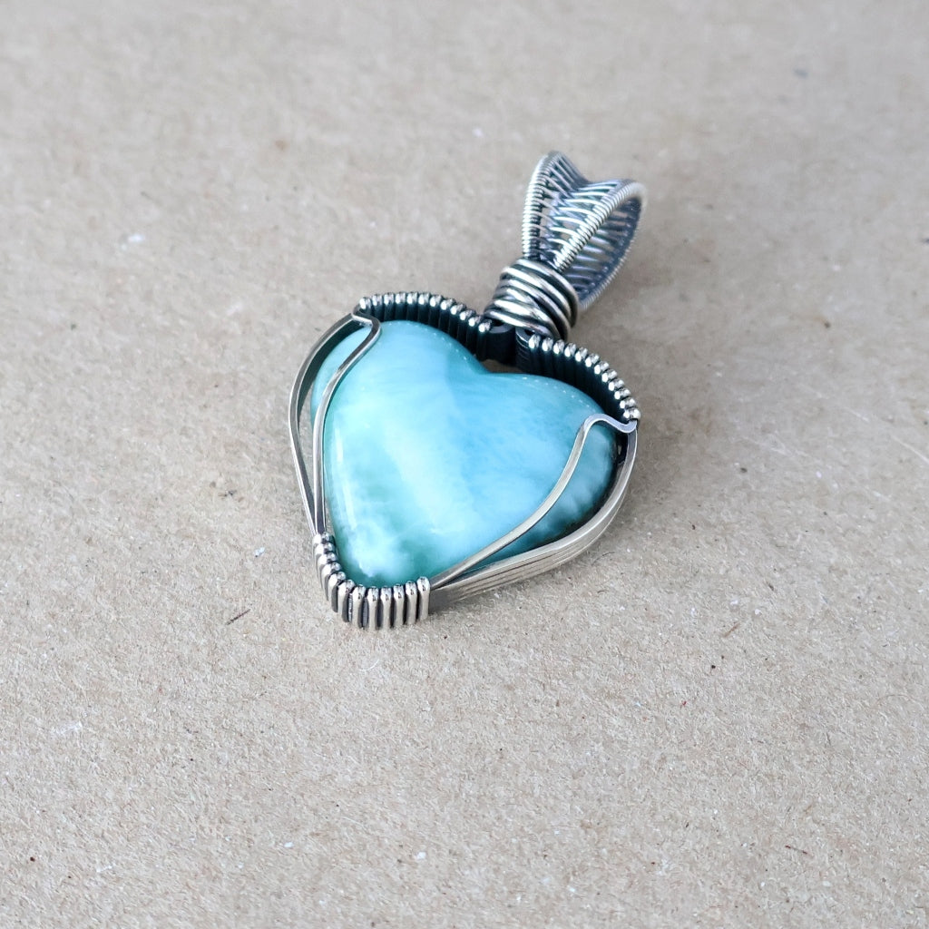Custom Order - Handcrafted Larimar Heart Pendant - Speak from the Heart Talisman