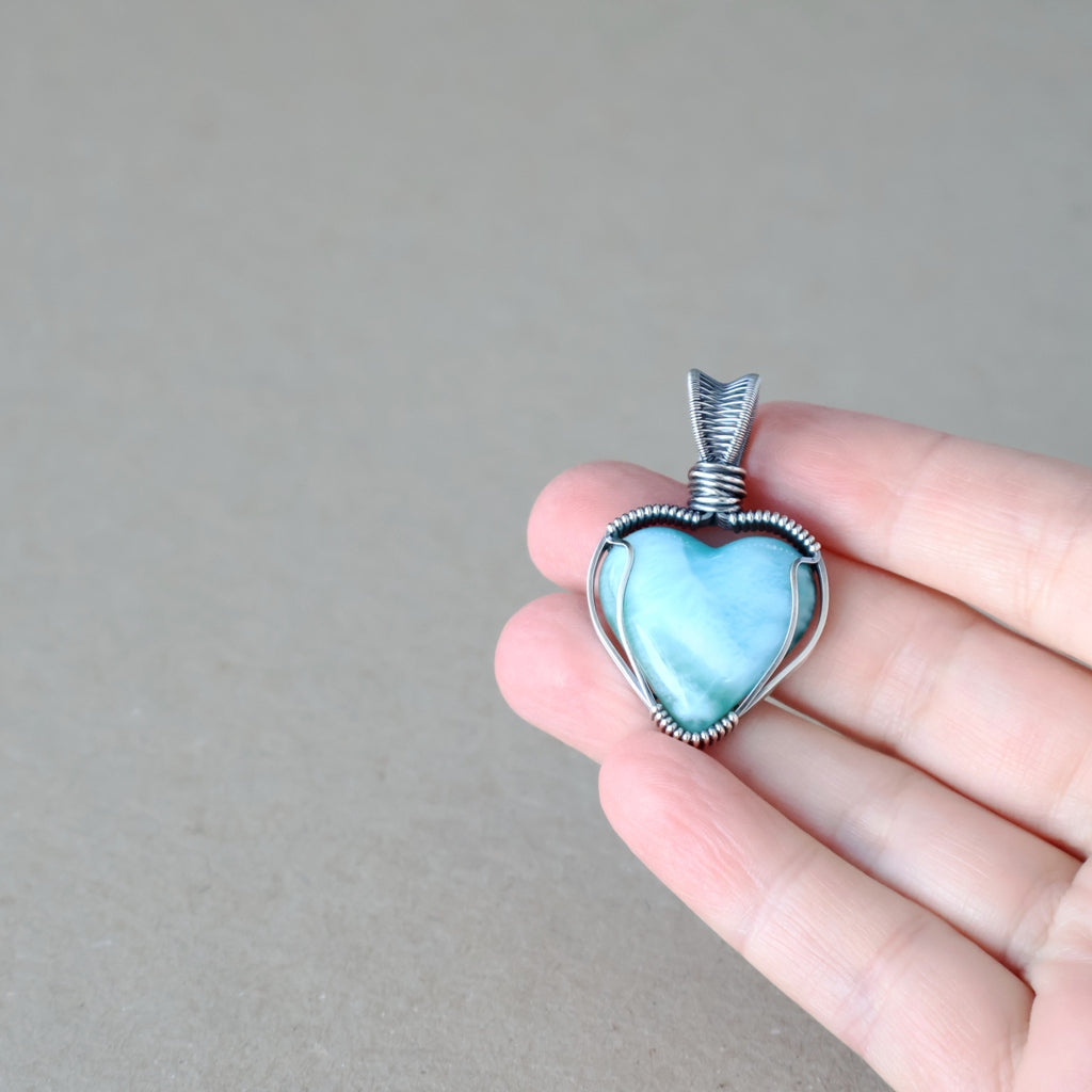 Custom Order - Handcrafted Larimar Heart Pendant - Speak from the Heart Talisman
