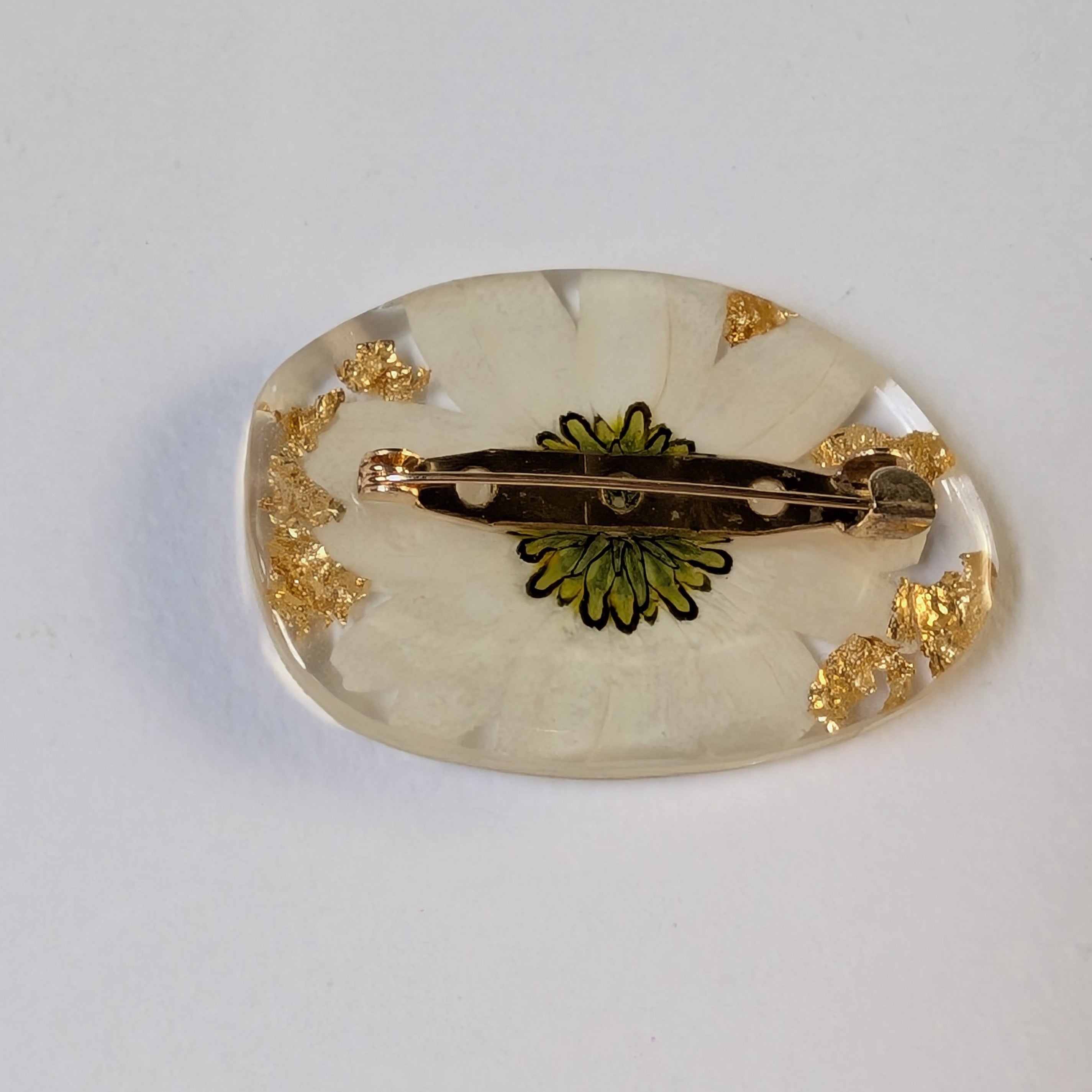 Real White Daisy Pressed Resin Floral Brooch Pin