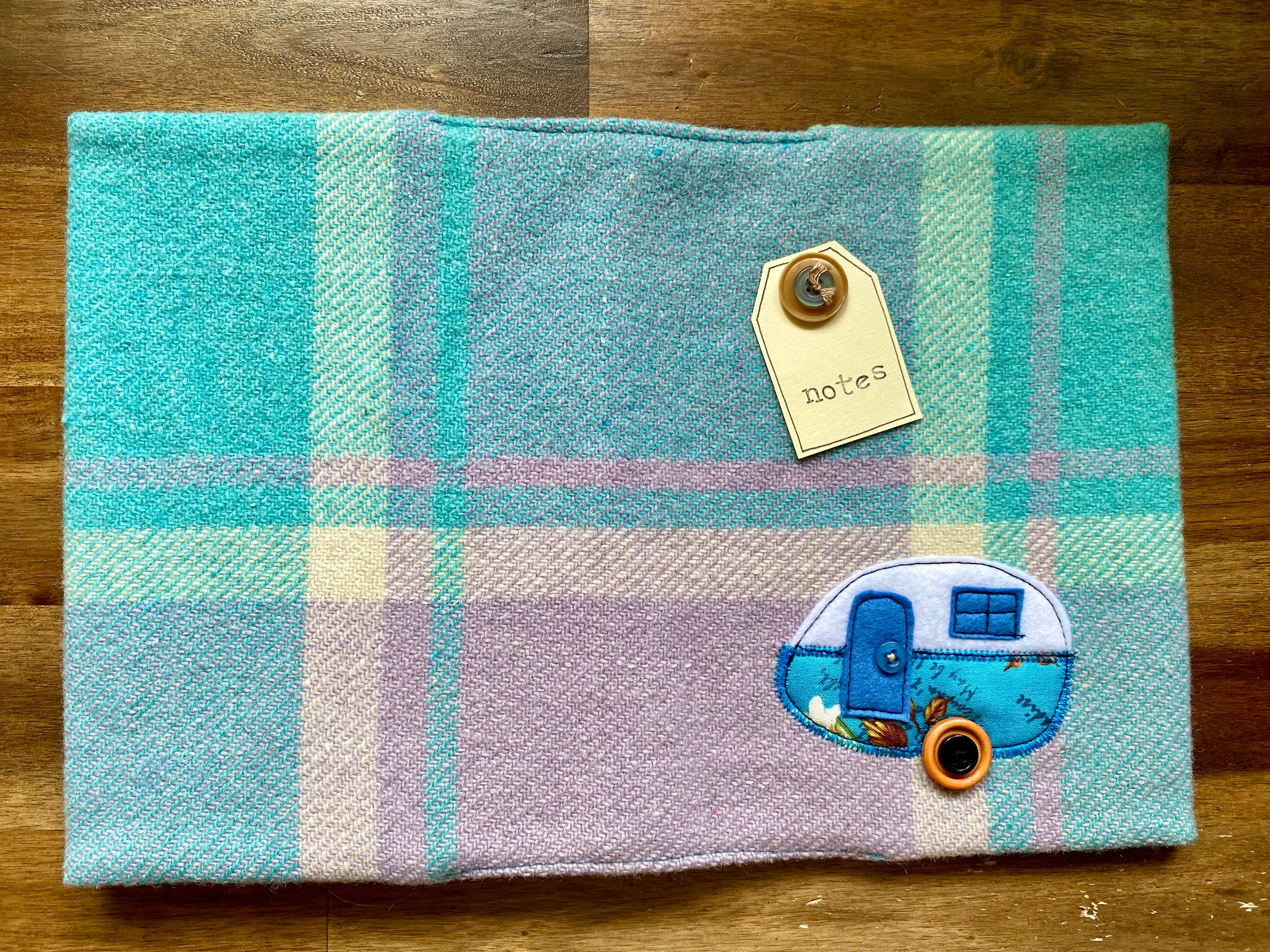 A5 Upcycled Notebook Caravan - blue/mauve