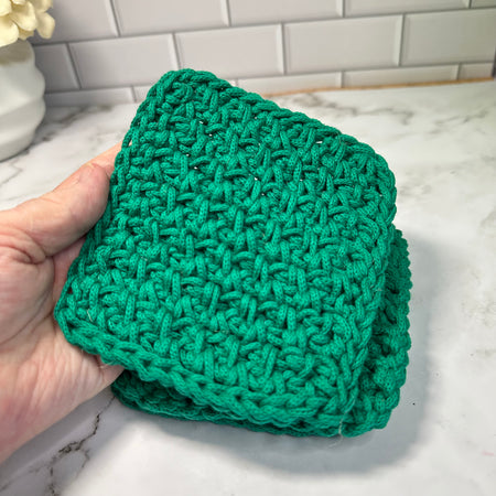 Handmade Emerald Green Braided Yarn Crocheted Coasters