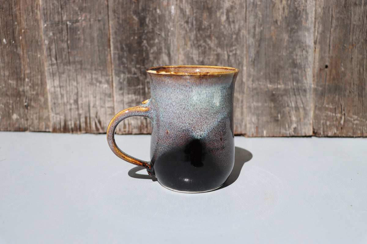 Large hand made mugs in speckled brown and white