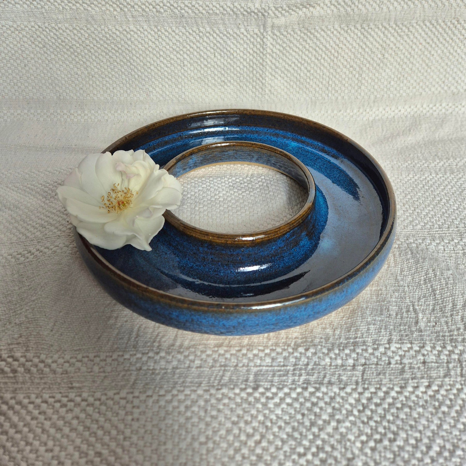 Multipurpose Blue Ceramic Ring Vase