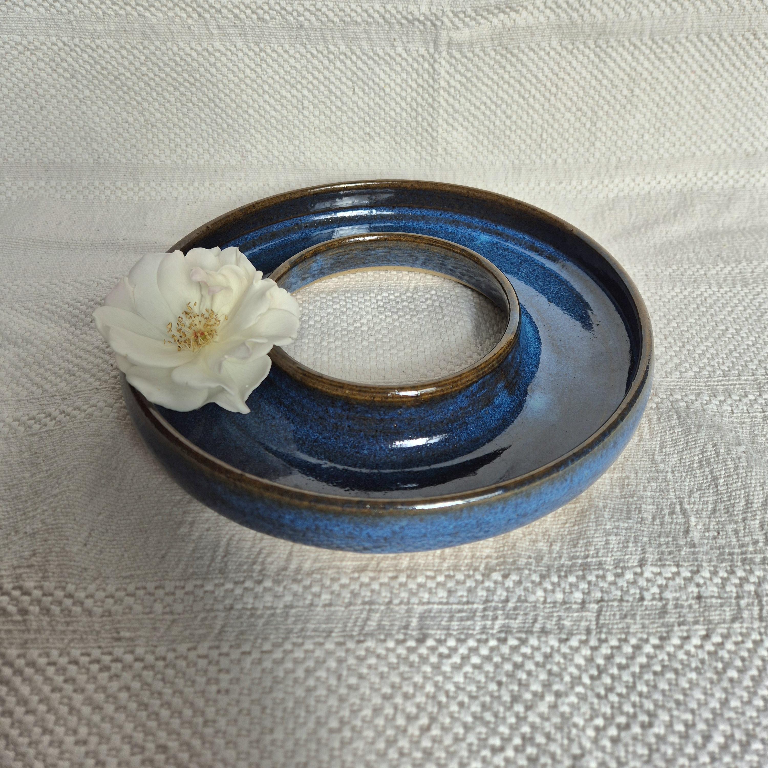 Multipurpose Blue Ceramic Ring Vase