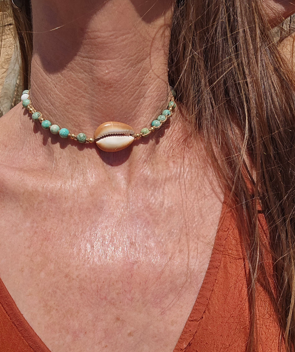 Cowrie Necklace with Peruvian Turquoise