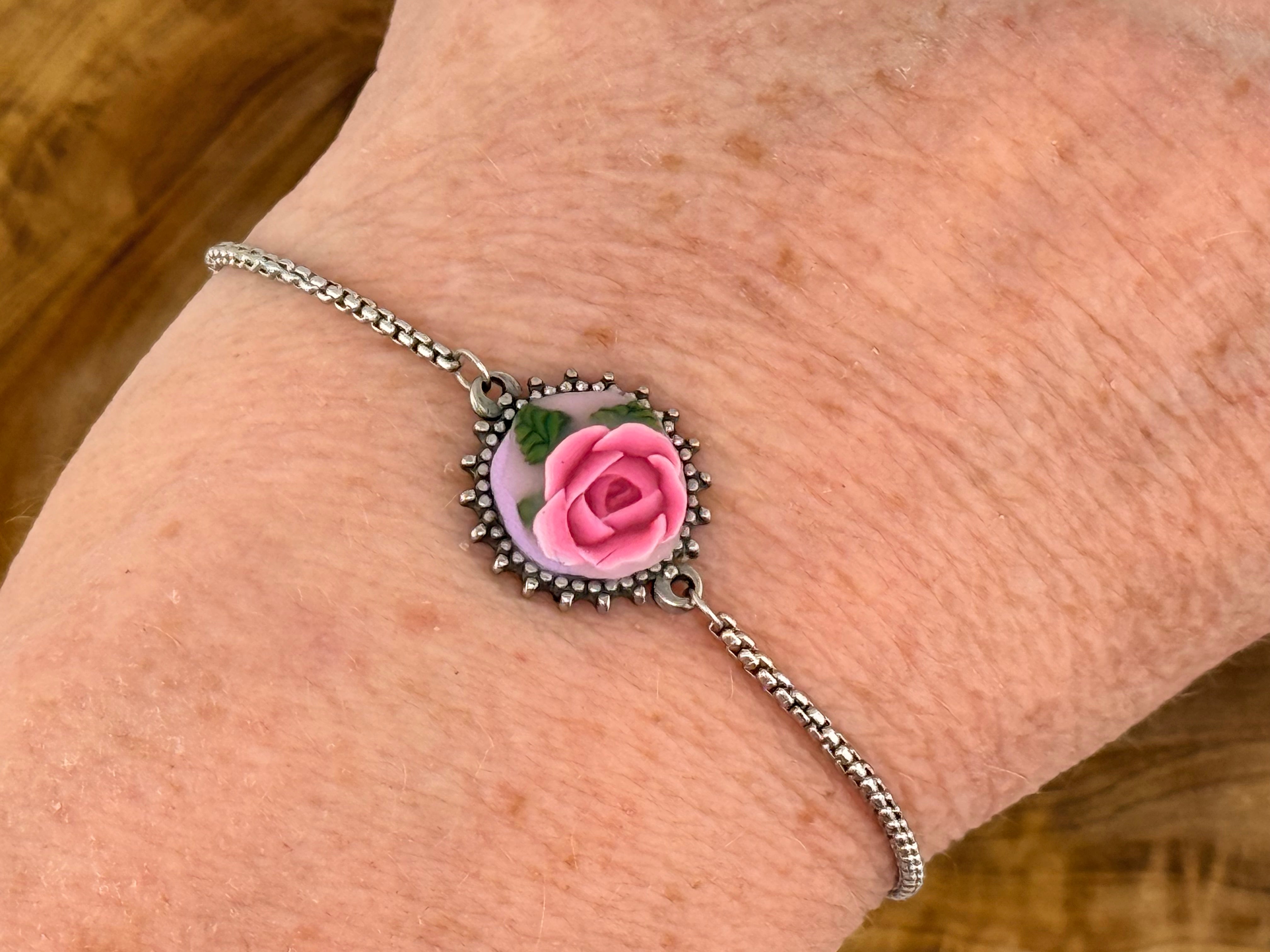 Pink Rose Stainless Steel Adjustable Slider Bracelet