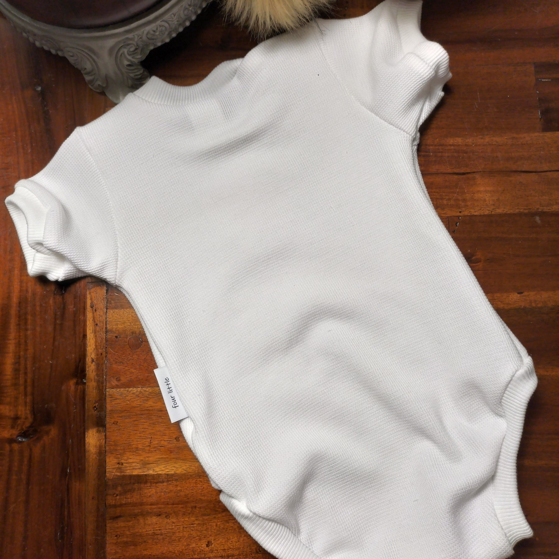 White Waffle Knit Romper Suit with Bird