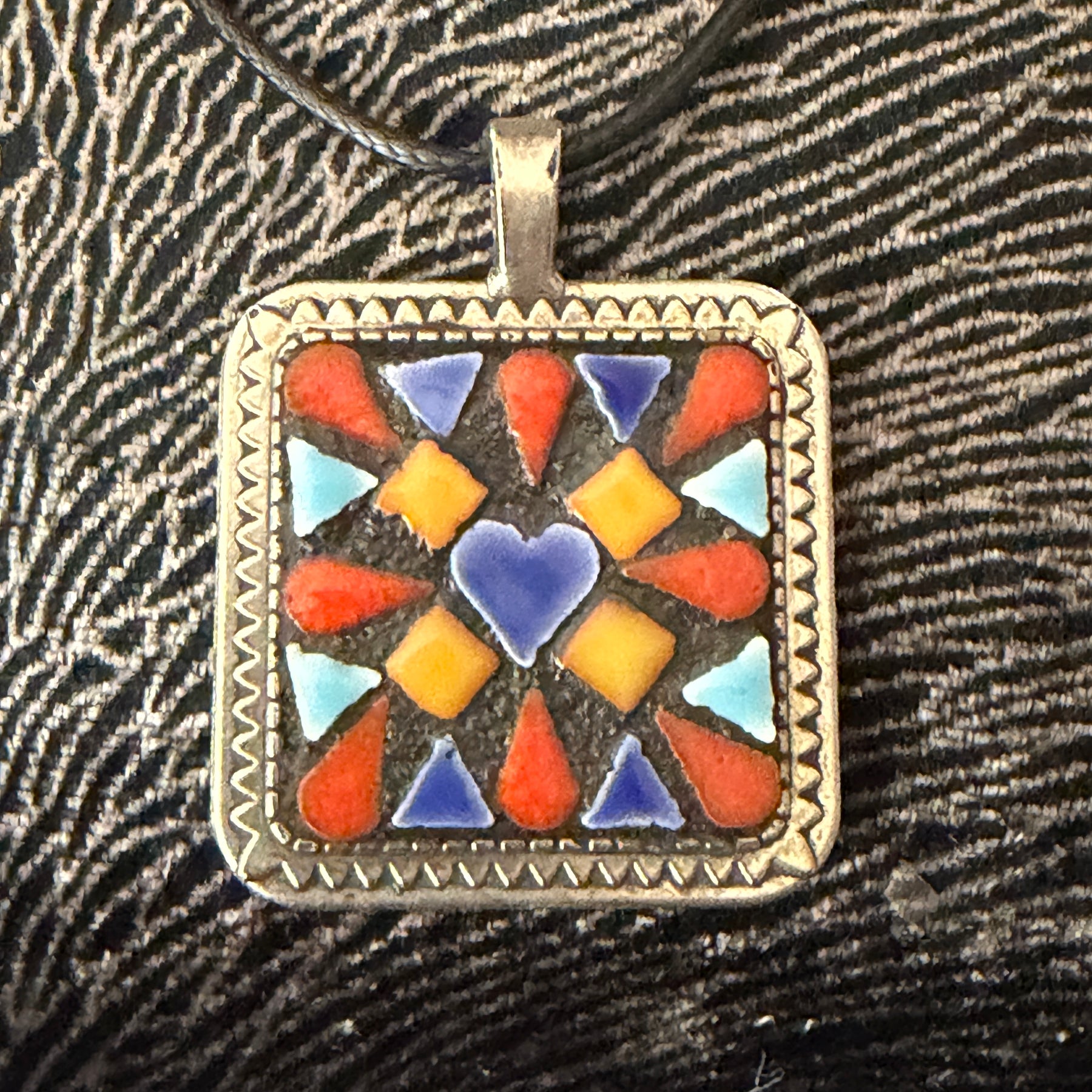 Mosaic Square Silver Pendant