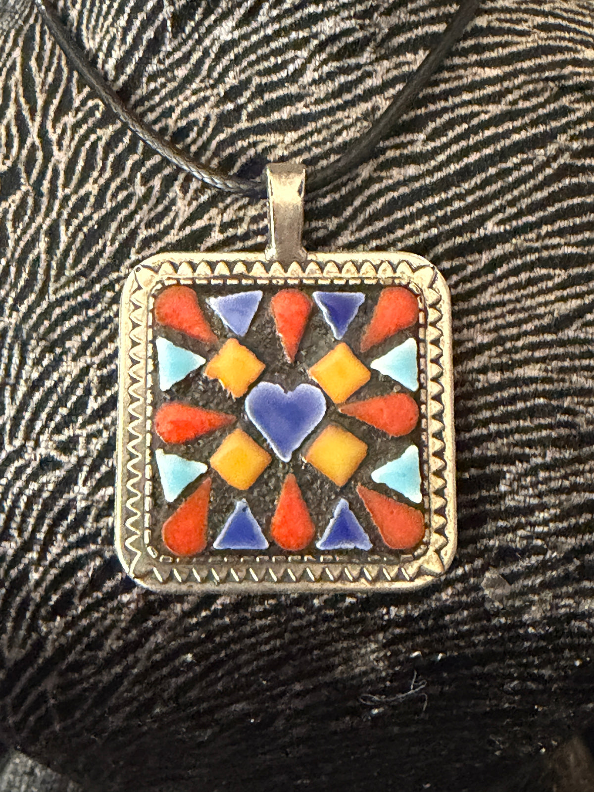 Mosaic Square Silver Pendant