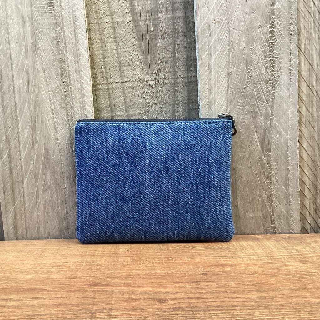 Upcycled Denim Coin Purse - Red Floral Heart