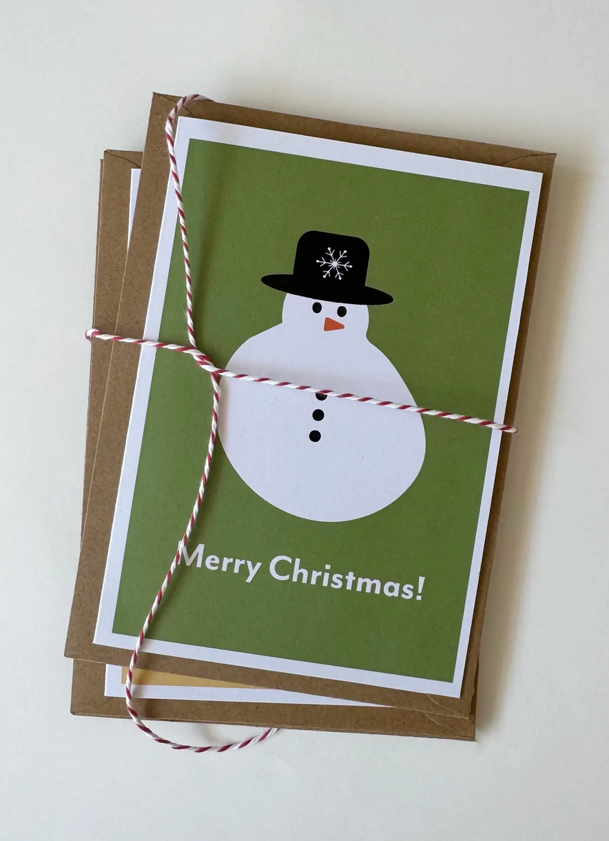 Set of 4 - Happy Snowpeople! - Cheerful Greetings, printed on bright white, recycled card.